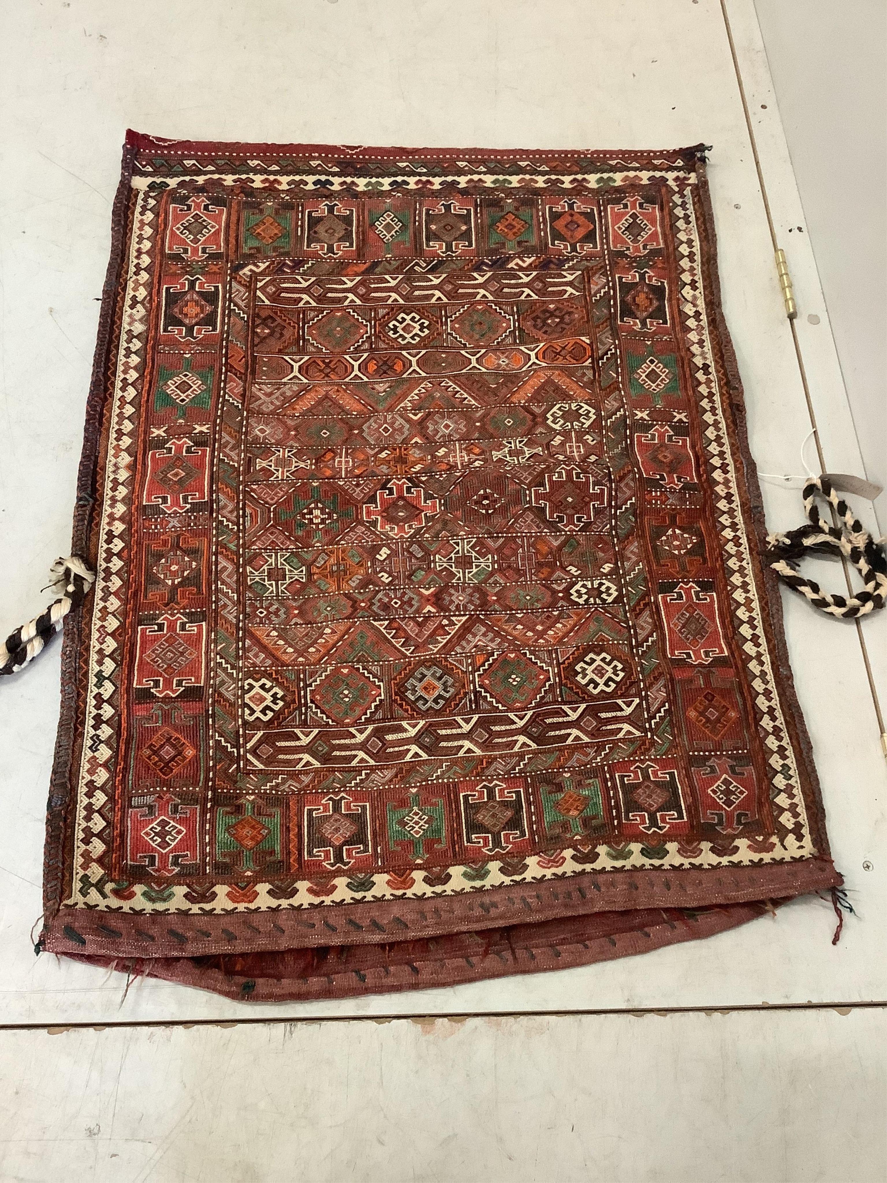 A Soumak double saddle bag and a similar salt bag, larger 128 x 90cm. Condition - fair to good